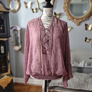 Express Boho Lace-Up Purple Blouse